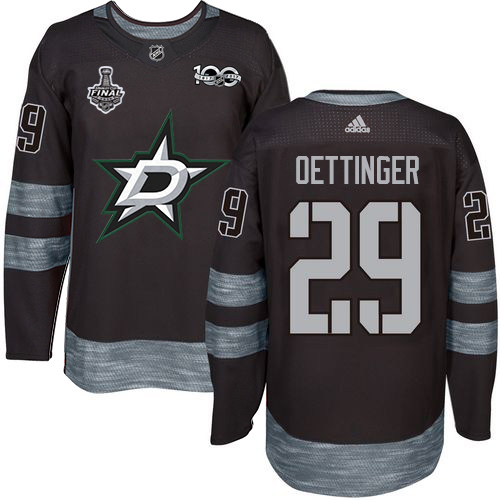 Adidas Men Dallas Stars #29 Jake Oettinger Black 1917-2017 100th Anniversary 2020 Stanley Cup Final Stitched NHL Jersey->dallas stars->NHL Jersey